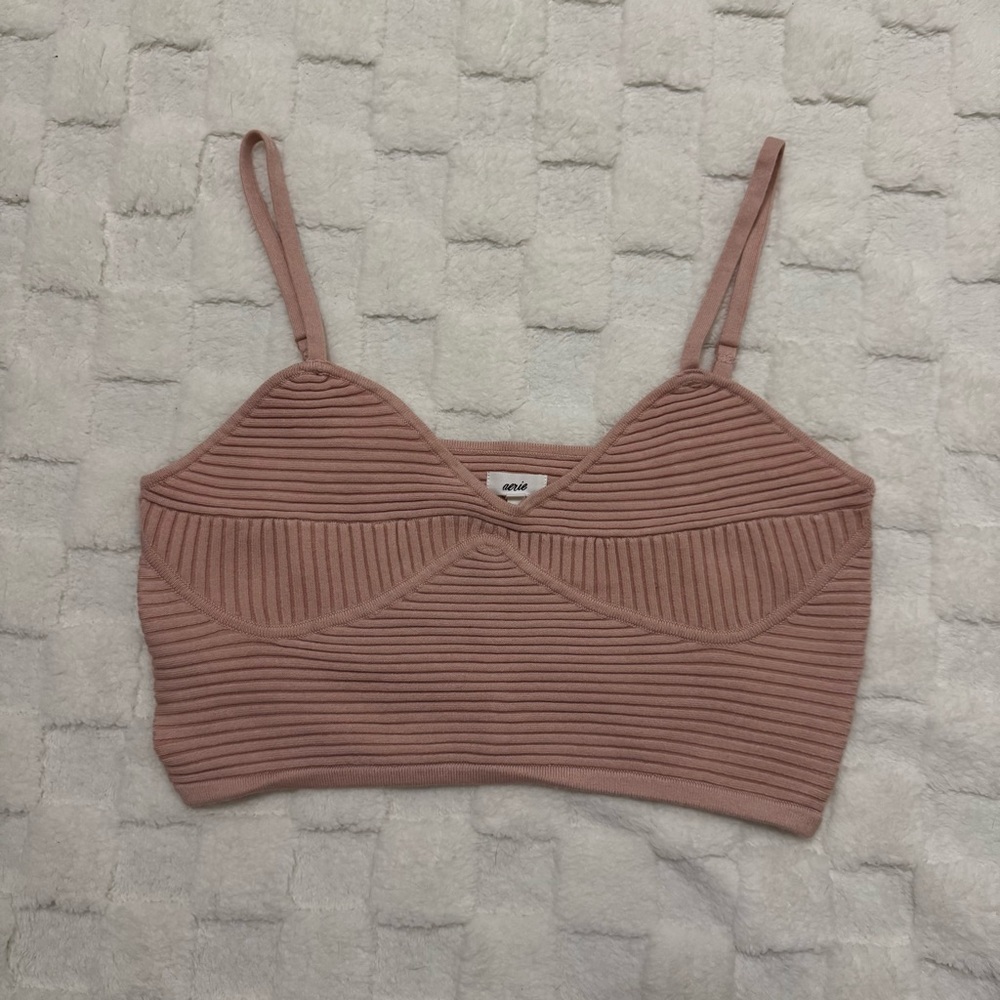 Aerie AE Mauve Pink Ribbed Corset Sweater Crop Tank Top - Women’s Large NWT